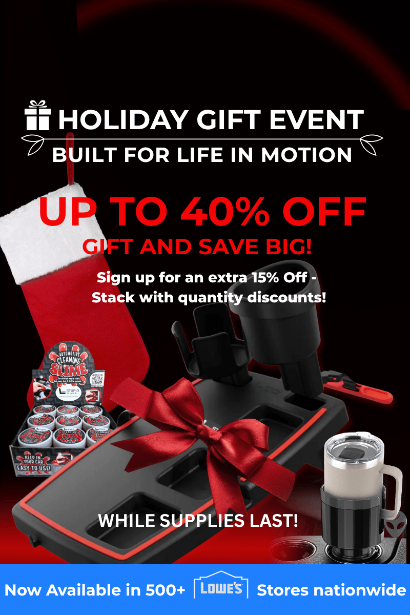 Promotional poster for a holiday gift event with discounts and product display.